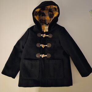 Cat & Jack Kids Black Toggle Pea Coat with Plaid Lining, Hood